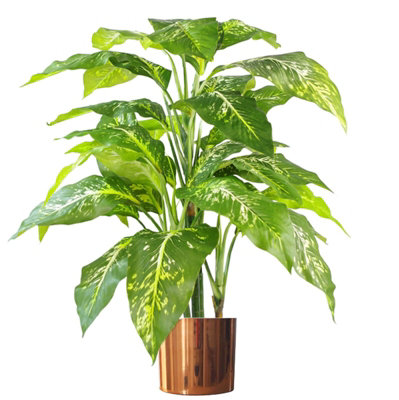 100cm Large Fox's Aglaonema Realistic Tree Artificial Plant with Copper Metal Planter - Image 8
