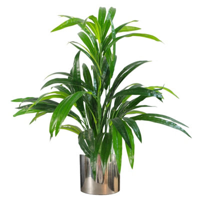 65cm Artificial Bamboo Shrub Plant - Large Green Leaf - Silver Metal Planter - Image 5
