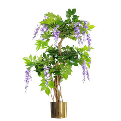 Leaf Artificial Tree Planter 110Cm Blossom Trunk Purple/Wisteria/Gold