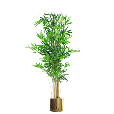 Leaf Artificial Bamboo Tree Plant Planter 120Cm Real Bamboo Canes Gold
