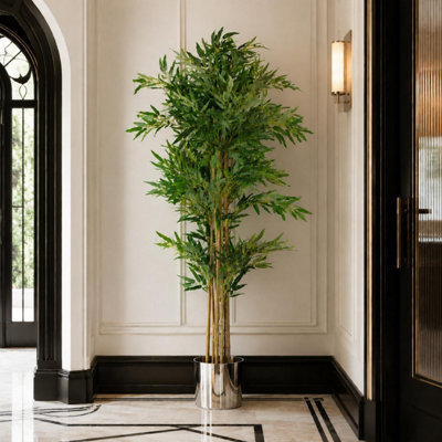 Leaf Artificial Bamboo Plant Tree - 5ft - Silver Planter - Image 7
