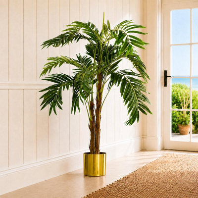 Leaf Unisex Green Premium Artificial Palm Tree With Pot With Gold Planter In 120Cm - Image 6