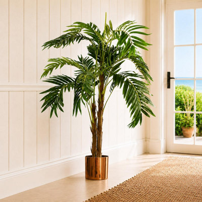 Leaf Premium Artificial Palm Tree With Pot With Copper Metal Planter 120Cm