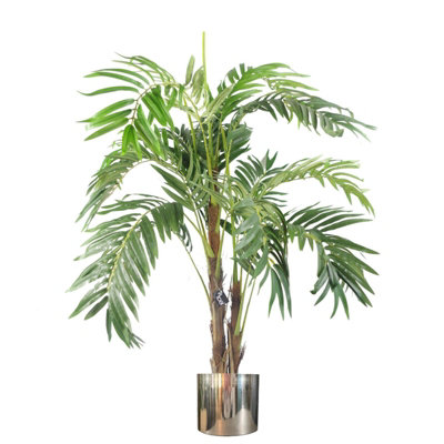 Leaf Artificial 120Cm Realistic Artificial Palm Tree With Pot With Silver Metal Planter from B&Q