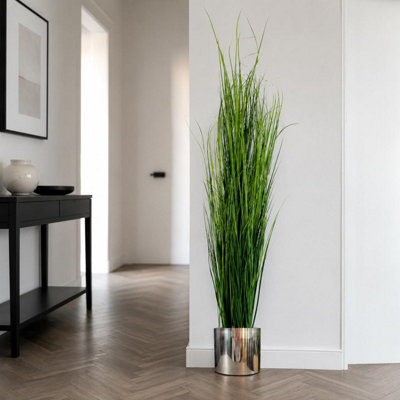 Leaf Artificial 130Cm Onion Grass Plant With Metal Plater Silver
