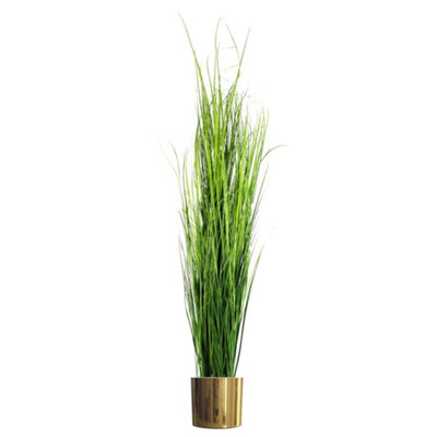 Leaf Artificial Extra Large Grass Plant 130Cm - Green - Gold Metal Planter - Image 8