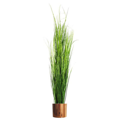 Leaf Extra Large Artificial Grass Plant 130cm - Green - Copper Metal Planter - Image 8