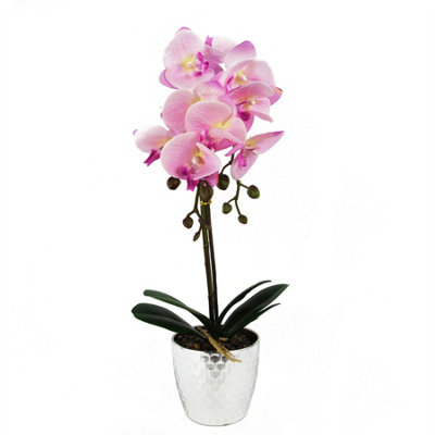 Leaf Pink/Silver Orchid Artificial Phalaenopsis 50Cm