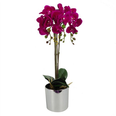 Leaf Artificial Orchid Large 52Cm Dark/Pink/Silver