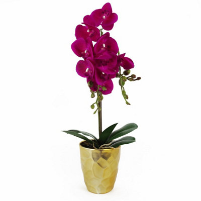 B&Q -  54Cm Artificial Orchid PlantDark Pink Gold Pot