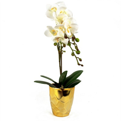 Leaf White/Gold Artificial Orchid Plant Pot 54Cm