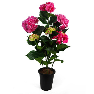 Leaf Pink Artificial Hydrangea Plant With 200 Flowers 90Cm