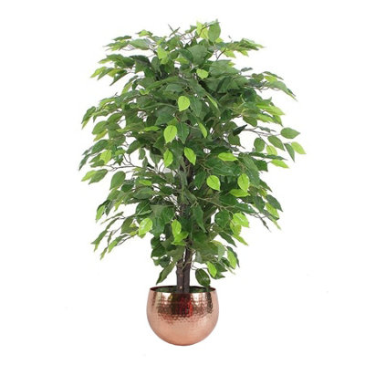 Leaf 90Cm Artificial Ficus Tree / Plant -Copper Metal Planter from B&Q
