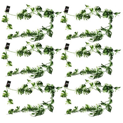 Leaf 6 X 180Cm Artificial Hanging Trailing Variegated Monstera Plant