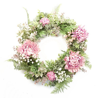 Leaf 45Cm Artificial Pink Floral Wreath from B&Q
