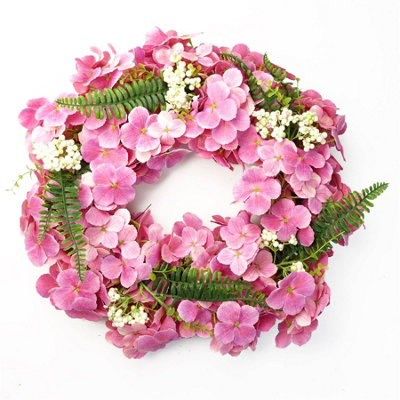 Leaf 40Cm Artificial Pink Floral Blossom Wreath from B&Q