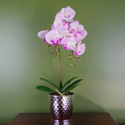 50cm Artificial Phalaenopsis Orchid Light Pot Indoor Home Decor Pink Silver - Image 9