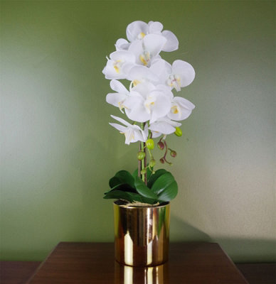 Leaf 52cm Artificial Orchid Large - White/Gold Plant - Realistic Real Touch Flowers - Image 8