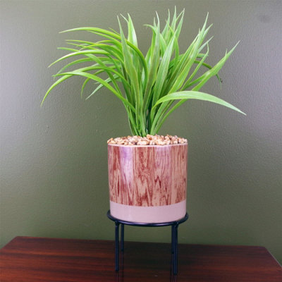 Leaf 35Cm Artificial Grass Plant With Contemporary Ceramic Planter And Metal Stand Set from B&Q