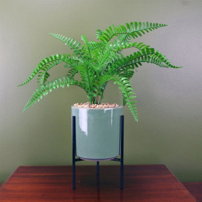 40cm Artificial Fern Plant with Ceramic Planter and Metal Stand - Image 9