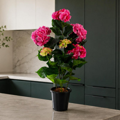 Leaf Pink Artificial Hydrangea Flowering Plant 90Cm