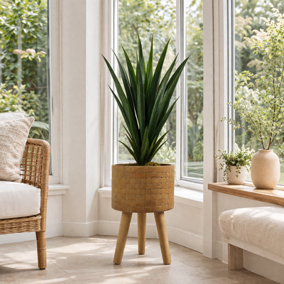 Leaf Woven Effect Planter With Stand Composite Small