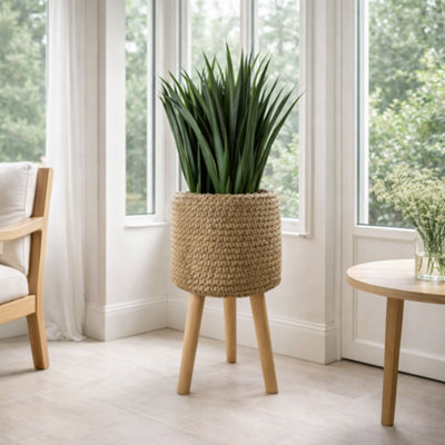Leaf Seagrass Style Composite Planter With Stand Small