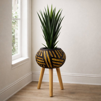 Leaf Composite Oval Planter with Stand - 34cm - Brown - Image 6