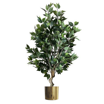 Leaf 100cm Artificial Ficus Twist Tree - Premium Quality - Gold Planter - Image 7