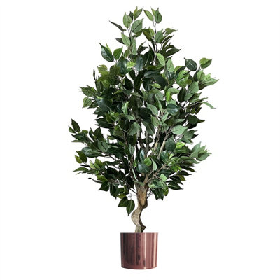 Leaf Artificial Premium Artificial Ficus Twist Tree Copper Planter 100Cm