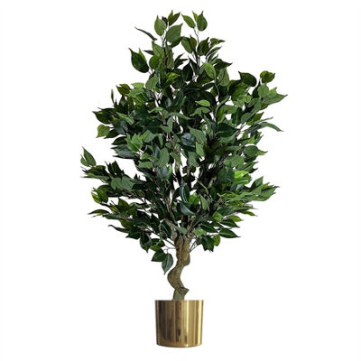 Leaf Gold Artificial Realistic Artificial Ficus Tree / Plant Bush Ficus Planter 100Cm
