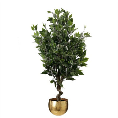 Leaf Gold Artificial Evergreen Ficus Tree Curve Planter 110Cm