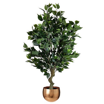 Leaf Artificial 100Cm Realistic Artificial Ficus Tree / Plant Bush Ficus Copper Curve Planter