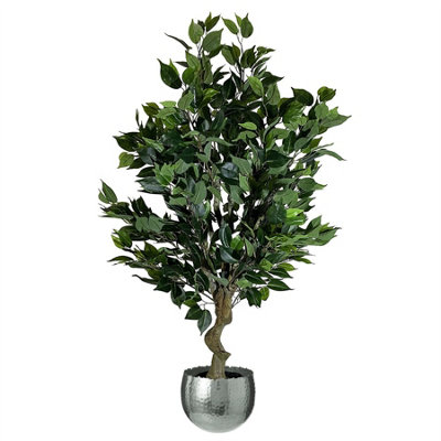 Leaf Artificial 100Cm Realistic Artificial Ficus Tree / Plant Bush Ficus Curve Planter Silver