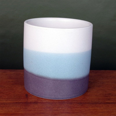 Leaf Ceramic Indoor Cachepot Planters, Blue Grey Stripe - Image 3