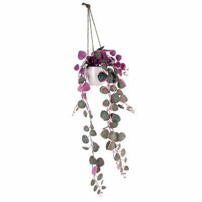 Leaf 90Cm Artificial Potted Trailing Hanging Plant Realistic - String Of Hearts Pink