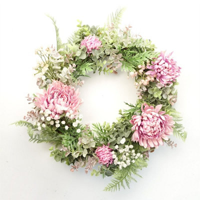 Leaf 45Cm Artificial Pink  Blossom Floral Wreath from B&Q