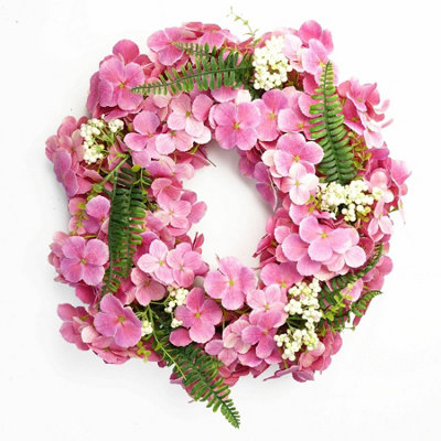 Leaf 40Cm Artificial Pink Floral Blossom Wreath Natural Look from B&Q