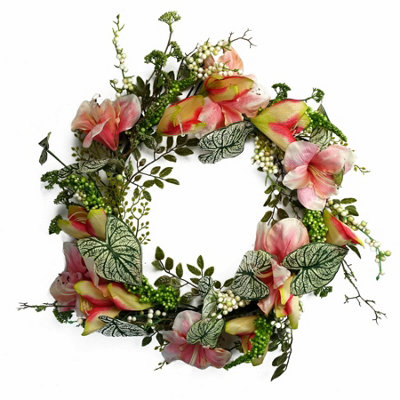 B&Q -  60Cm Artificial Pink Lily Flower Wreath