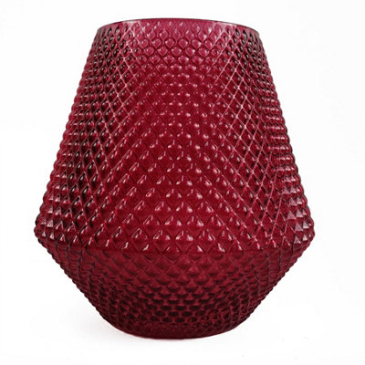Leaf 23Cm Diamond Embossed Pink Glass Vase from B&Q
