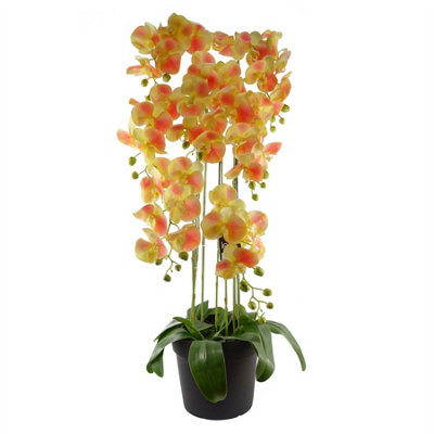 B&Q -  110Cm Large Yellow Peach Orchid PlantArtifcial41 Real Touch Flowers - Image 7