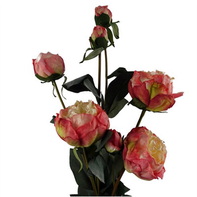 B&Q -  55Cm Pink Peony Artificial Flowers Spray4 Flowers 3 Buds