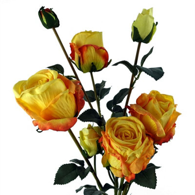 B&Q -  60Cm Yellow Rose Artificial Flowers Spray4 Flowers 3 Buds