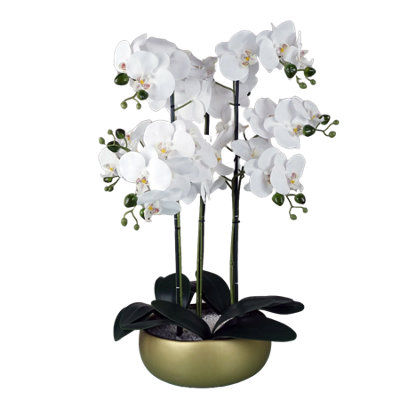 Leaf 60Cm Orchid Artificial - Ceramic Planter White/Gold