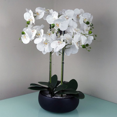 Leaf White Orchid Artificial Plant 2ft - Black Ceramic Planter - Image 6