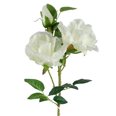 B&Q -  80Cm Artificial White Rose Stem3 Flowers - Image 3
