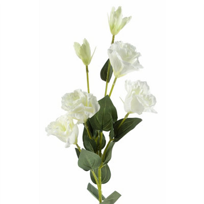 Leaf White Artificial Wild Rose Stem - 6 Flowers 80Cm