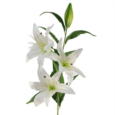 Leaf Artificial 100Cm Large Lily Stem - 3 Flowers White