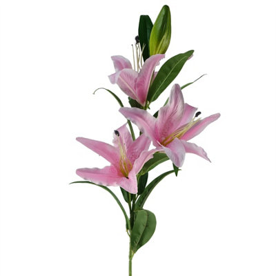 Leaf Artificial 100Cm Large Pink Lily Stem3 Flowers from B&Q