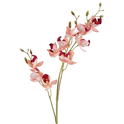 Leaf 80Cm Pink Artificial Mini Orchid Stem from B&Q